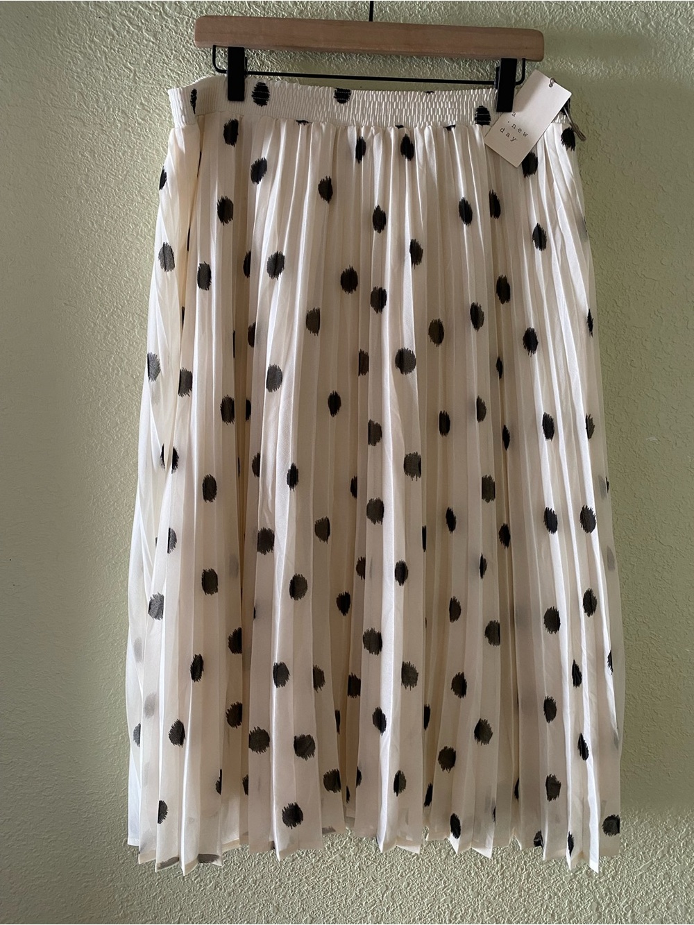 A New Day Pleated Polka Dot Midi Skirt